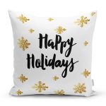 - 7825 - Realhomes Beyaz Zeminli Gold Renkli Kartanesi Dijital Baskılı Modern Yastık Kırlent Kılıfı Realhomes