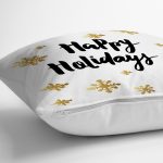 - 7825 - Realhomes Beyaz Zeminli Gold Renkli Kartanesi Dijital Baskılı Modern Yastık Kırlent Kılıfı Realhomes