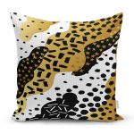 - 7826 - Realhomes Beyaz Zemin Üzerinde Gold Detaylı Modern Desenli Modern Yastık Kırlent Kılıfı Realhomes