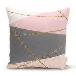 - 7829 - Realhomes  Pastel Zemin Üzerinde Gold Renkli Modern Çizgili Modern Yastık Kırlent Kılıfı Realhomes