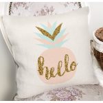 Renkli Zemin Üzerinde Gold Detaylı Hello Yazılı Modern Yastık Kırlent Kılıfı Realhomes