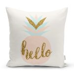 Renkli Zemin Üzerinde Gold Detaylı Hello Yazılı Modern Yastık Kırlent Kılıfı Realhomes