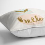 Renkli Zemin Üzerinde Gold Detaylı Hello Yazılı Modern Yastık Kırlent Kılıfı Realhomes