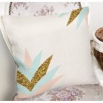 Renkli Üzerinde Gold Detaylı Modern Yaprak Desenli Modern Yastık Kırlent Kılıfı Realhomes