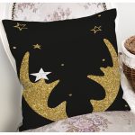 Siyah Zemin Üzerinde Gold Detaylı Modern Geyik Desenli Yastık Kırlent Kılıfı Realhomes