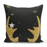 Siyah Zemin Üzerinde Gold Detaylı Modern Geyik Desenli Yastık Kırlent Kılıfı Realhomes