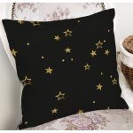 Siyah Zemin Üzerinde Gold Renkli Yıldız Desenli Modern Yastık Kırlent Kılıfı Realhomes