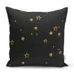 Siyah Zemin Üzerinde Gold Renkli Yıldız Desenli Modern Yastık Kırlent Kılıfı Realhomes