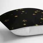 Siyah Zemin Üzerinde Gold Renkli Yıldız Desenli Modern Yastık Kırlent Kılıfı Realhomes