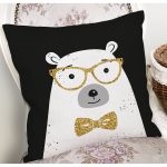 Siyah Zemin Üzerinde Gold Detaylı Sevimli Ayıcık Modern Yastık Kırlent Kılıfı Realhomes
