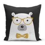 Siyah Zemin Üzerinde Gold Detaylı Sevimli Ayıcık Modern Yastık Kırlent Kılıfı Realhomes