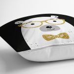 Siyah Zemin Üzerinde Gold Detaylı Sevimli Ayıcık Modern Yastık Kırlent Kılıfı Realhomes