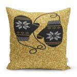 Gold Zemin Üzerinde Modern Desen İşlemeli Eldiven Modern Yastık Kırlent Kılıfı Realhomes