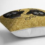Gold Zemin Üzerinde Modern Desen İşlemeli Eldiven Modern Yastık Kırlent Kılıfı Realhomes