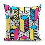 Beyaz Zemin Üzerinde Renkli Geometrik Desenli Dijital Baskılı Modern Yastık Kılıfı Realhomes