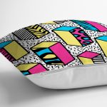 Beyaz Zemin Üzerinde Renkli Geometrik Desenli Dijital Baskılı Modern Yastık Kılıfı Realhomes