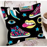 - 7845 - Realhomes Siyah Zeminli Renkli Ayakkabı Desenli Dijital Baskılı Modern Yastık Kırlent Kılıfı Realhomes