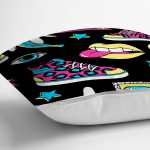 - 7845 - Realhomes Siyah Zeminli Renkli Ayakkabı Desenli Dijital Baskılı Modern Yastık Kırlent Kılıfı Realhomes