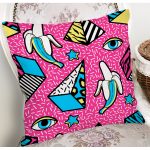 - 7848 - Realhomes Pembe Zeminli Modern Renkli Desenli Dijital Baskılı Modern Yastık Kırlent Kılıfı Realhomes