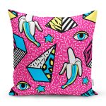 - 7848 - Realhomes Pembe Zeminli Modern Renkli Desenli Dijital Baskılı Modern Yastık Kırlent Kılıfı Realhomes