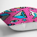 - 7848 - Realhomes Pembe Zeminli Modern Renkli Desenli Dijital Baskılı Modern Yastık Kırlent Kılıfı Realhomes