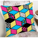 - 7849 - Realhomes Renkli Zemin Üzerinde Modern Geometrik Küp Desenli Modern Yastık Kırlent Kılıfı Realhomes