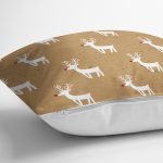 - 7850 - Realhomes  Renkli Zemin Üzerinde Geyik Desenli Dijital Baskılı Modern Yastık Kırlent Kılıfı Realhomes