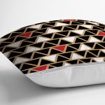 Siyah Zemin Üzerinde Gold Renkli Geometrik Desenli Modern Yastık Kırlent Kılıfı Realhomes