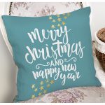 - 7857 - Realhomes Renkli Zemin Üzerinde Gold Detaylı Merry Christmas Yazılı Yastık Kırlent Kılıfı Realhomes