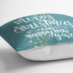 - 7857 - Realhomes Renkli Zemin Üzerinde Gold Detaylı Merry Christmas Yazılı Yastık Kırlent Kılıfı Realhomes