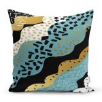 Siyah Zeminli Renkli Modern Desenli Dijital Baskılı Modern Yastık Kırlent Kılıfı Realhomes