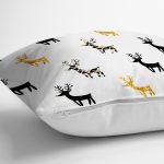 Beyaz Zemin Üzerinde Modern Geyik Desenli Yastık Kırlent Kılıfı Realhomes