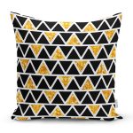 Siyah Zemin Üzerinde Gold Detaylı Geometrik Desenli Yastık Kırlent Kılıfı Realhomes