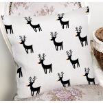 - 7867 - Realhomes Beyaz Zeminli Siyah Geyik Desenli Dijital Baskılı Modern Yastık Kırlent Kılıfı Realhomes