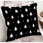 - 7868 - Realhomes Siyah Zeminli Beyaz Çam Ağacı Desenli Dijital Baskılı Modern Yastık Kırlent Kılıfı Realhomes