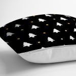 - 7868 - Realhomes Siyah Zeminli Beyaz Çam Ağacı Desenli Dijital Baskılı Modern Yastık Kırlent Kılıfı Realhomes