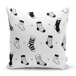 Beyaz Zemin Üzerinde Modern Çorap Desenli Yastık Kırlent Kılıfı Realhomes