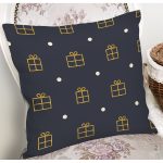 Renkli Zemin Üzerinde Gold Renkli Hediye Paketi Desenli Yastık Kırlent Kılıfı Realhomes