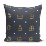 Renkli Zemin Üzerinde Gold Renkli Hediye Paketi Desenli Yastık Kırlent Kılıfı Realhomes