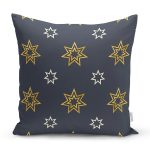 - 7874 - Realhomes Renkli Zemin Üzerinde Gold Detaylı Yıldız Desenli Modern Yastık Kırlent Kılıfı Realhomes