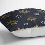 - 7874 - Realhomes Renkli Zemin Üzerinde Gold Detaylı Yıldız Desenli Modern Yastık Kırlent Kılıfı Realhomes