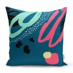 - 7878 - Realhomes Renkli Zemin Üzerinde Soyut Çizimli Modern Geometrik Desen Yastık Kırlent Kılıfı Realhomes