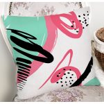 - 7881 - Realhomes Beyaz Zemin Üzerinde Soyut Çizimli Renkli Desen Çalışması Yastık Kırlent Kılıfı Realhomes