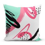 - 7881 - Realhomes Beyaz Zemin Üzerinde Soyut Çizimli Renkli Desen Çalışması Yastık Kırlent Kılıfı Realhomes