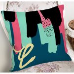 - 7882 - Realhomes Renkli Zemin Üzerinde Soyut Çizimli Modern Geometrik Desen Yastık Kırlent Kılıfı Realhomes