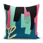 - 7882 - Realhomes Renkli Zemin Üzerinde Soyut Çizimli Modern Geometrik Desen Yastık Kırlent Kılıfı Realhomes