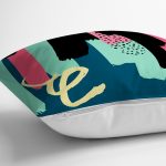 - 7882 - Realhomes Renkli Zemin Üzerinde Soyut Çizimli Modern Geometrik Desen Yastık Kırlent Kılıfı Realhomes