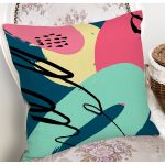 - 7884 - Realhomes Renkli Zemin Üzerinde Soyut Çizimli Modern Geometrik Desen Yastık Kırlent Kılıfı Realhomes