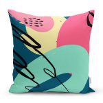 - 7884 - Realhomes Renkli Zemin Üzerinde Soyut Çizimli Modern Geometrik Desen Yastık Kırlent Kılıfı Realhomes