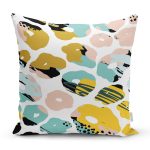 - 7885 - Realhomes Beyaz Zemin Üzerinde Renkli Çizimli Geometrik Desen Yastık Kırlent Kılıfı Realhomes